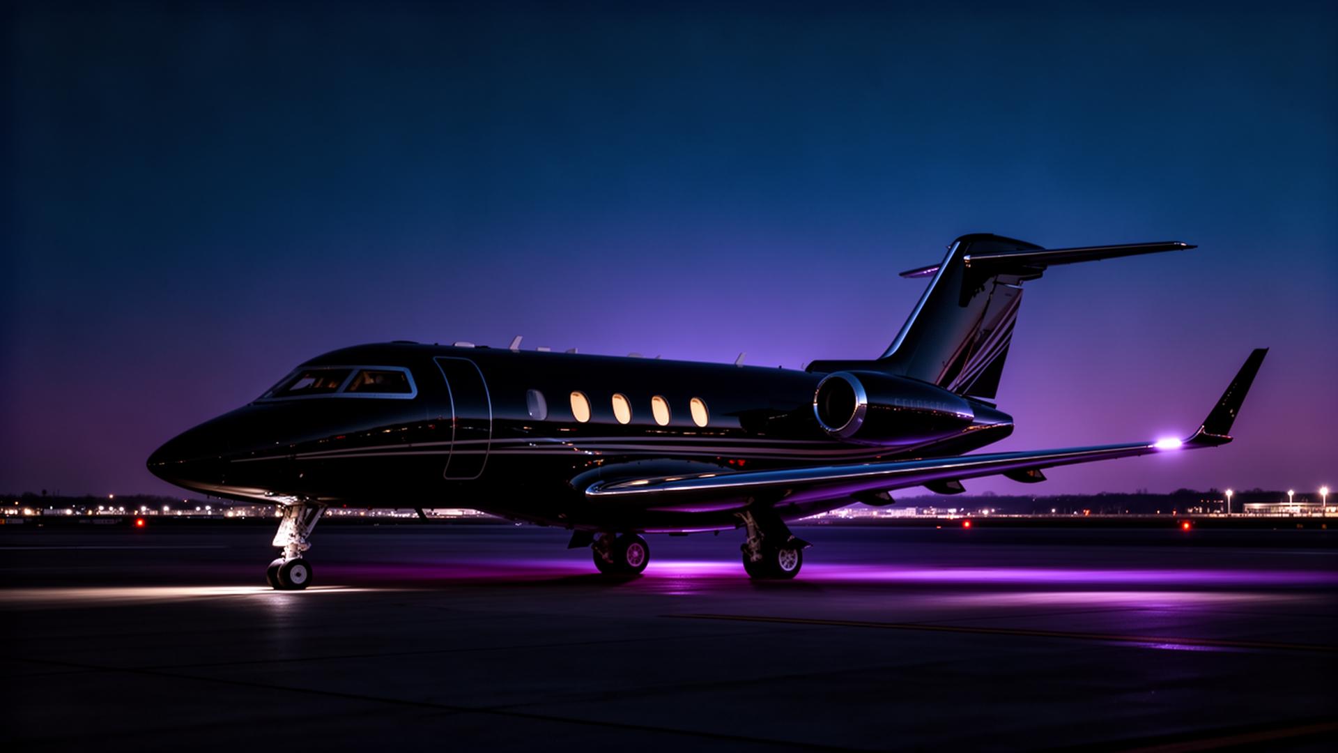 Private jet on tarmac at dusk